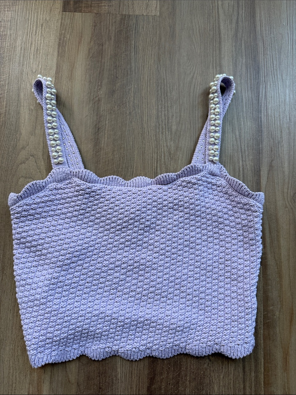 House of Harlow 1960 Lavender Pearl-Embellished Knit Crop Top